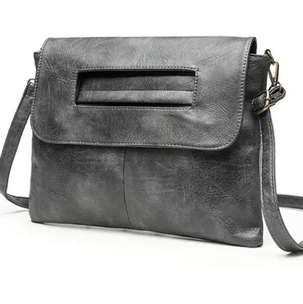 Gray PU Leather Crossbody Bag